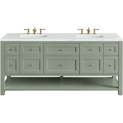 James Martin Breckenridge 72 inch Double Vanity, Smokey Celadon w/ 3 CM Ethereal Noctis Top w/FreePower Wireless Charger, 840467810022, 330-V72-SC-FENC
