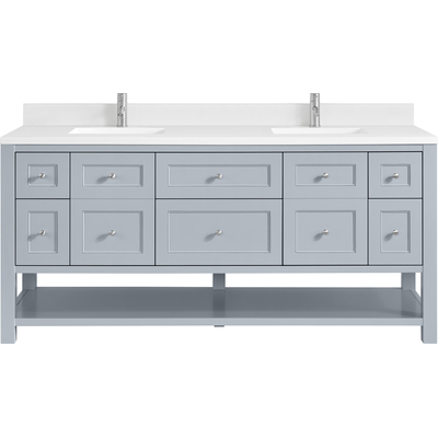 James Martin Breckenridge 72 inch Double Vanity, Serenity Blue, w/ Double Hole 3 CM White Zeus Quartz Top & Backsplash, 840467801228, 330-V72-SRB-1WZ