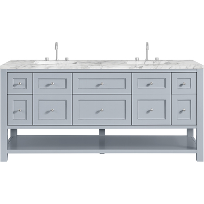 James Martin Breckenridge 72 inch Double Vanity, Serenity Blue, w/ 3 CM Carrara Marble Top, 840467801242, 330-V72-SRB-3CAR