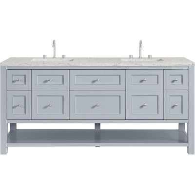 James Martin Breckenridge 72 inch Double Vanity, Serenity Blue, w/ 3 CM Eternal Jasmine Pearl Quartz Top, 840467801266, 330-V72-SRB-3EJP