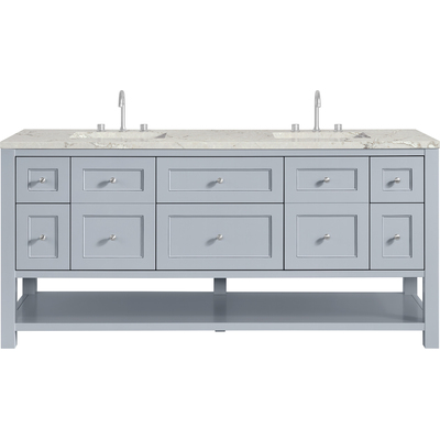 James Martin Breckenridge 72 inch Double Vanity, Serenity Blue, w/ 3 CM Victorian Silver Quartz Top, 840467801297, 330-V72-SRB-3VSL