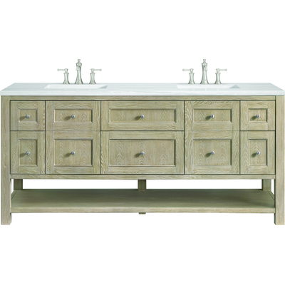 James Martin Breckenridge 72 inch Double Vanity, Whitewashed Oak w/ 3 CM Arctic Fall Solid Surface Top, 840108970948, 330-V72-WWO-3AF