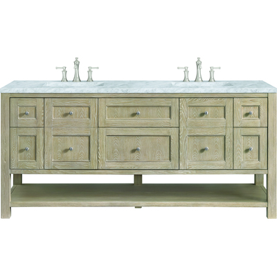 James Martin Breckenridge 72 inch Double Vanity, Whitewashed Oak w/ 3 CM Carrara White Marble Top, 840108970931, 330-V72-WWO-3CAR
