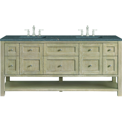 James Martin Breckenridge 72 inch Double Vanity, Whitewashed Oak w/ 3 CM Parisien Bleu Quartz Top, 840108971006, 330-V72-WWO-3PBL