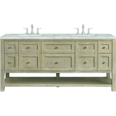 James Martin Breckenridge 72 inch Double Vanity, Whitewashed Oak w/ 3 CM Victorian Silver Quartz Top, 840108971013, 330-V72-WWO-3VSL