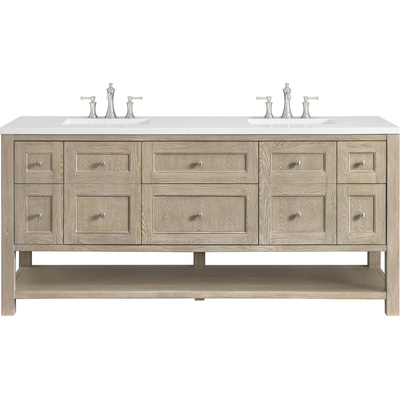 James Martin Breckenridge 72 inch Double Vanity, Whitewashed Oak w/ 3 CM White Zeus Quartz Top, 840108970924, 330-V72-WWO-3WZ