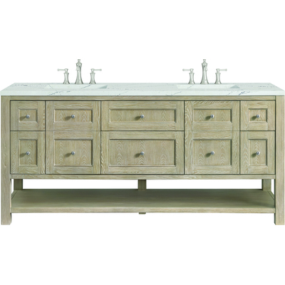 James Martin Breckenridge 72 inch Double Vanity, Whitewashed Oak w/ 3 CM Ethereal Noctis Silestone Top w/FreePower Wireless Charger, 840467810091, 330-V72-WWO-FENC