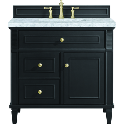 James Martin Lorelai 36 inch Single Vanity, Black Onyx w/ 3 CM Carrara White Marble Top, 840108971051, 424-V36-BKO-3CAR