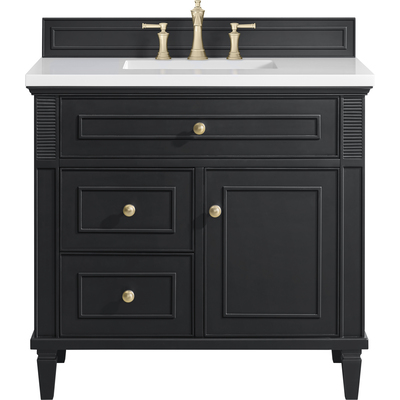 James Martin Lorelai 36 inch Single Vanity, Black Onyx w/ 3 CM White Zeus Quartz Top, 840108971044, 424-V36-BKO-3WZ