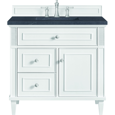 James Martin Lorelai 36 inch Single Vanity, Bright White w/ 3 CM Charcoal Soapstone Quartz Top, 840108971211, 424-V36-BW-3CSP