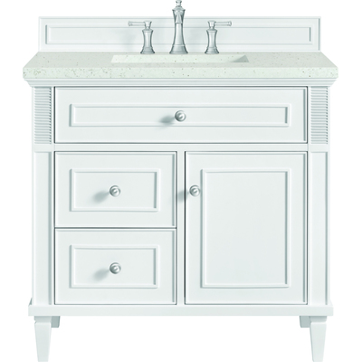 James Martin Lorelai 36 inch Single Vanity, Bright White w/ 3 CM Lime Delight Quartz Top, 840108971259, 424-V36-BW-3LDL