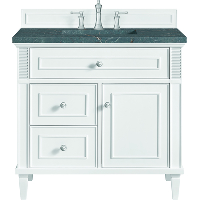 James Martin Lorelai 36 inch Single Vanity, Bright White w/ 3 CM Parisien Bleu Quartz Top, 840108971235, 424-V36-BW-3PBL