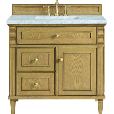 James Martin Lorelai 36 inch Single Vanity, Light Natural Oak w/ 3 CM Carrara White Marble Top, 840108971280, 424-V36-LNO-3CAR