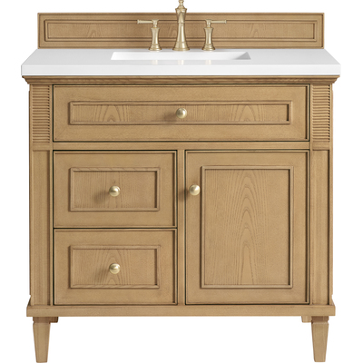 James Martin Lorelai 36 inch Single Vanity, Light Natural Oak w/ 3 CM White Zeus Quartz Top, 840108971273, 424-V36-LNO-3WZ