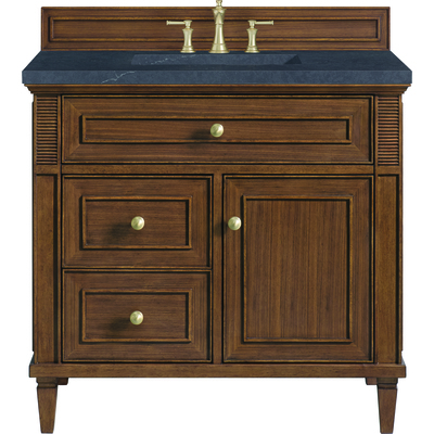 James Martin Lorelai 36 inch Single Vanity, Mid-Century Walnut w/ 3 CM Charcoal Soapstone Quartz Top, 840108971433, 424-V36-WLT-3CSP