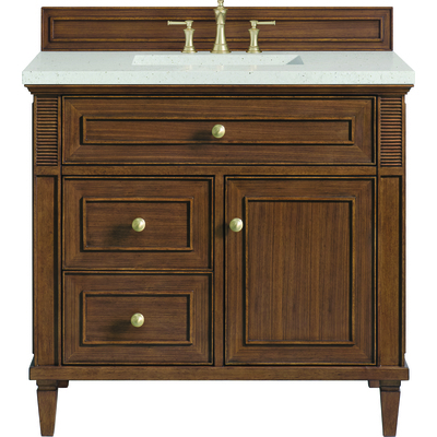 James Martin Lorelai 36 inch Single Vanity, Mid-Century Walnut w/ 3 CM Lime Delight Quartz Top, 840108971471, 424-V36-WLT-3LDL