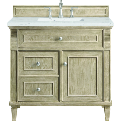 James Martin Lorelai 36 inch Single Vanity, Whitewashed Oak w/ 3 CM Ethereal Noctis Quartz Top, 840108971532, 424-V36-WWO-3ENC