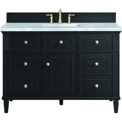 James Martin Lorelai 48 inch Single Vanity, Black Onyx w/ 3 CM Carrara White Marble Top, 840108971624, 424-V48-BKO-3CAR