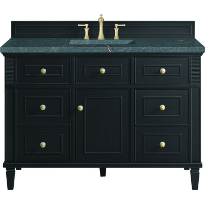 James Martin Lorelai 48 inch Single Vanity, Black Onyx w/ 3 CM Parisien Bleu Quartz Top, 840108971686, 424-V48-BKO-3PBL