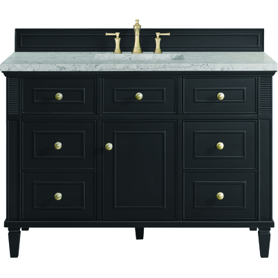 James Martin Lorelai 48 inch Single Vanity, Black Onyx w/ 3 CM Eternal Jasmine Pearl Silestone Top w/FreePower Wireless Charger, 840467810121, 424-V48-BKO-FEJP