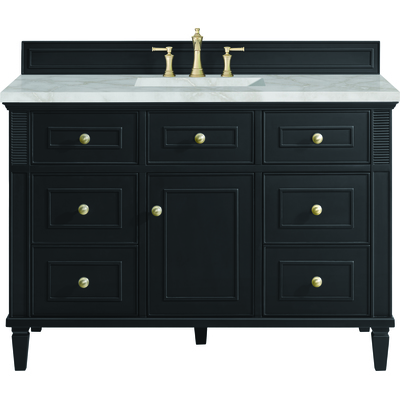 James Martin Lorelai 48 inch Single Vanity, Black Onyx w/ 3 CM Victorian Silver Silestone Top w/FreePower Wireless Charger, 840467810152, 424-V48-BKO-FVSL
