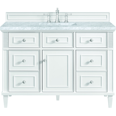 James Martin Lorelai 48 inch Single Vanity, Bright White w/ 3 CM Carrara White Marble Top, 840108971730, 424-V48-BW-3CAR