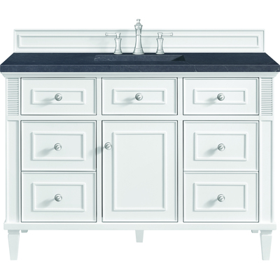 James Martin Lorelai 48 inch Single Vanity, Bright White w/ 3 CM Charcoal Soapstone Quartz Top, 840108971785, 424-V48-BW-3CSP