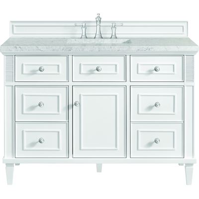 James Martin Lorelai 48 inch Single Vanity, Bright White w/ 3 CM Eternal Jasmine Pearl Quartz Top, 840108971754, 424-V48-BW-3EJP