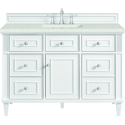 James Martin Lorelai 48 inch Single Vanity, Bright White w/ 3 CM Lime Delight Quartz Top, 840108971822, 424-V48-BW-3LDL