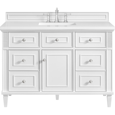 James Martin Lorelai 48 inch Single Vanity, Bright White w/ 3 CM White Zeus Quartz Top, 840108971723, 424-V48-BW-3WZ