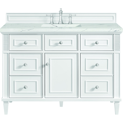 James Martin Lorelai 48 inch Single Vanity, Bright White w/ 3 CM Ethereal Noctis Silestone Top w/FreePower Wireless Charger, 840467810176, 424-V48-BW-FENC
