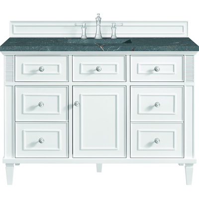 James Martin Lorelai 48 inch Single Vanity, Bright White w/ 3 CM Parisien Bleu Silestone Top w/FreePower Wireless Charger, 840467810183, 424-V48-BW-FPBL