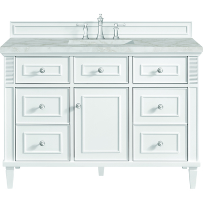 James Martin Lorelai 48 inch Single Vanity, Bright White w/ 3 CM Victorian Silver Silestone Top w/FreePower Wireless Charger, 840467810190, 424-V48-BW-FVSL