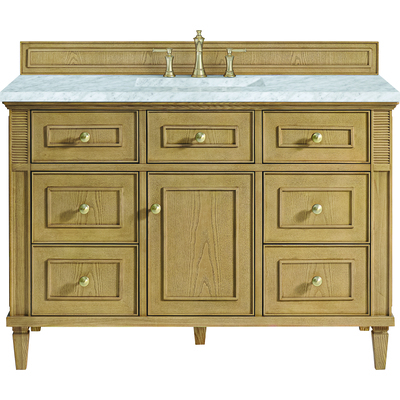 James Martin Lorelai 48 inch Single Vanity, Light Natural Oak w/ 3 CM Carrara White Marble Top, 840108971853, 424-V48-LNO-3CAR