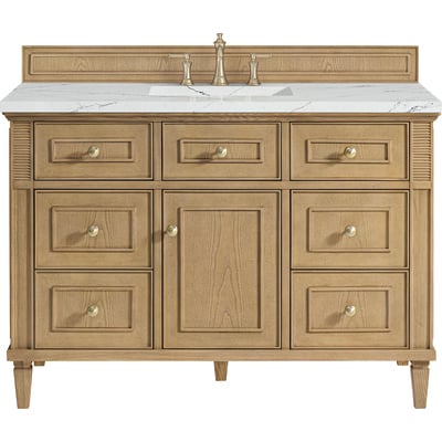 James Martin Lorelai 48 inch Single Vanity, Light Natural Oak w/ 3 CM Ethereal Noctis Quartz Top, 840108971884, 424-V48-LNO-3ENC