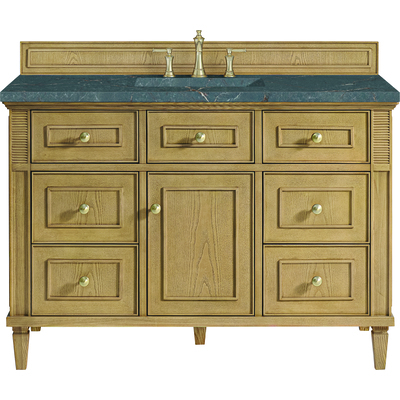 James Martin Lorelai 48 inch Single Vanity, Light Natural Oak w/ 3 CM Parisien Bleu Quartz Top, 840108971914, 424-V48-LNO-3PBL
