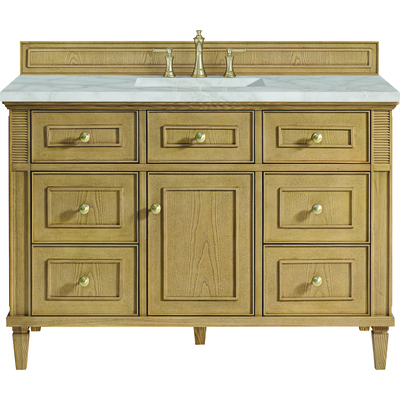 James Martin Lorelai 48 inch Single Vanity, Light Natural Oak w/ 3 CM Victorian Silver Quartz Top, 840108971921, 424-V48-LNO-3VSL