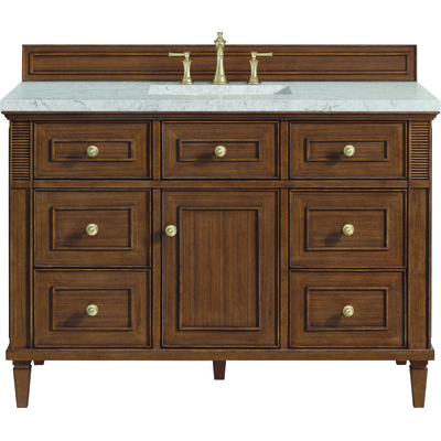 James Martin Lorelai 48 inch Single Vanity, Mid-Century Walnut w/ 3 CM Eternal Jasmine Pearl Quartz Top, 840108971983, 424-V48-WLT-3EJP