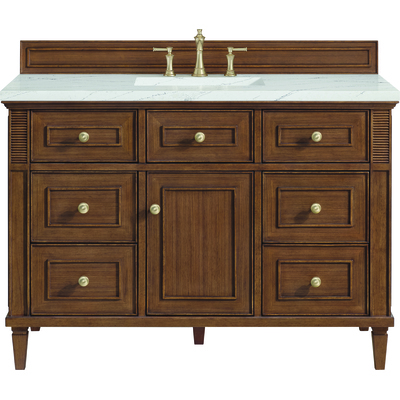 James Martin Lorelai 48 inch Single Vanity, Mid-Century Walnut w/ 3 CM Ethereal Noctis Silestone Top w/FreePower Wireless Charger, 840467810251, 424-V48-WLT-FENC