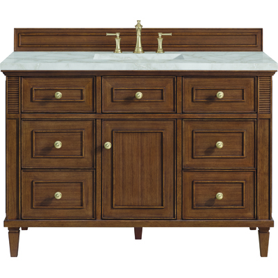 James Martin Lorelai 48 inch Single Vanity, Mid-Century Walnut w/ 3 CM Victorian Silver Silestone Top w/FreePower Wireless Charger, 840467810275, 424-V48-WLT-FVSL