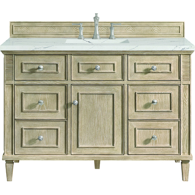 James Martin Lorelai 48 inch Single Vanity, Whitewashed Oak w/ 3 CM Ethereal Noctis Quartz Top, 840108972102, 424-V48-WWO-3ENC