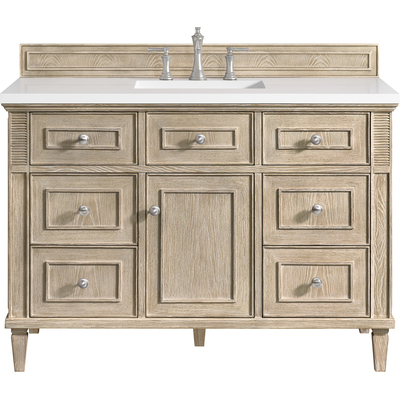 James Martin Lorelai 48 inch Single Vanity, Whitewashed Oak w/ 3 CM White Zeus Quartz Top, 840108972065, 424-V48-WWO-3WZ