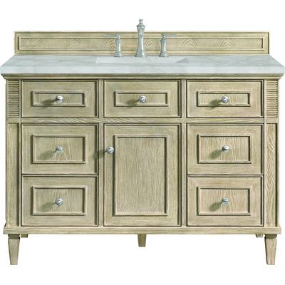 James Martin Lorelai 48 inch Single Vanity, Whitewashed Oak w/ 3 CM Victorian Silver Silestone Top w/FreePower Wireless Charger, 840467810312, 424-V48-WWO-FVSL