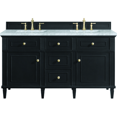 James Martin Lorelai 60 inch Double Vanity, Black Onyx w/ 3 CM Carrara White Marble Top, 840108972195, 424-V60D-BKO-3CAR