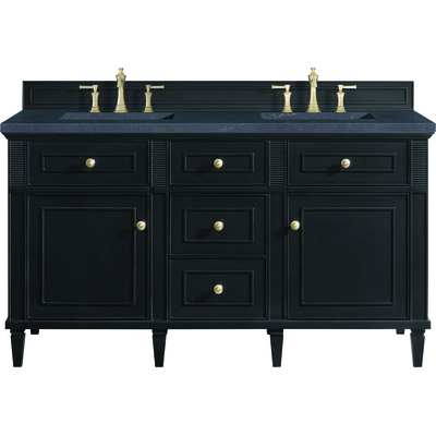 James Martin Lorelai 60 inch Double Vanity, Black Onyx w/ 3 CM Charcoal Soapstone Quartz Top, 840108972232, 424-V60D-BKO-3CSP