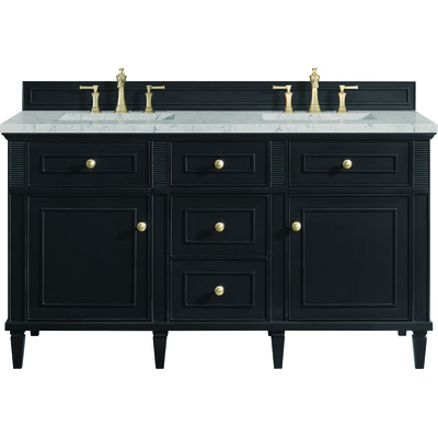 James Martin Lorelai 60 inch Double Vanity, Black Onyx w/ 3 CM Eternal Jasmine Pearl Quartz Top, 840108972218, 424-V60D-BKO-3EJP