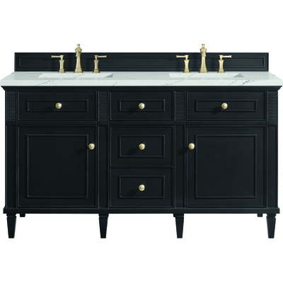James Martin Lorelai 60 inch Double Vanity, Black Onyx w/ 3 CM Ethereal Noctis Quartz Top, 840108972225, 424-V60D-BKO-3ENC