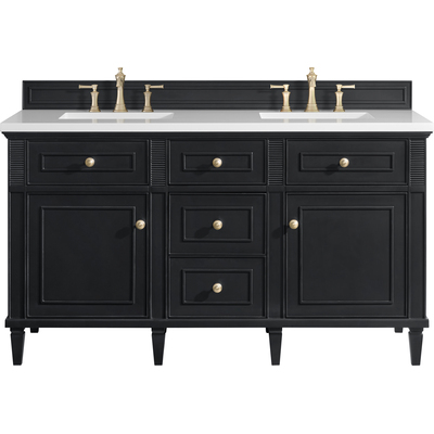 James Martin Lorelai 60 inch Double Vanity, Black Onyx w/ 3 CM White Zeus Quartz Top, 840108972188, 424-V60D-BKO-3WZ
