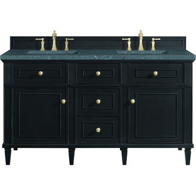 James Martin Lorelai 60 inch Double Vanity, Black Onyx w/ 3 CM Parisien Bleu Silestone Top w/FreePower Wireless Charger, 840467810343, 424-V60D-BKO-FPBL