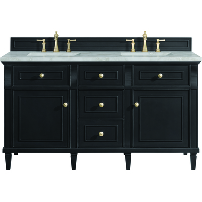 James Martin Lorelai 60 inch Double Vanity, Black Onyx w/ 3 CM Victorian Silver Silestone Top w/FreePower Wireless Charger, 840467810350, 424-V60D-BKO-FVSL